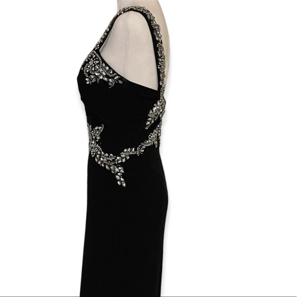 FIESTA long Black beaded sequin Prom Special Event One shoulder Gown XS - Picture 6 of 7